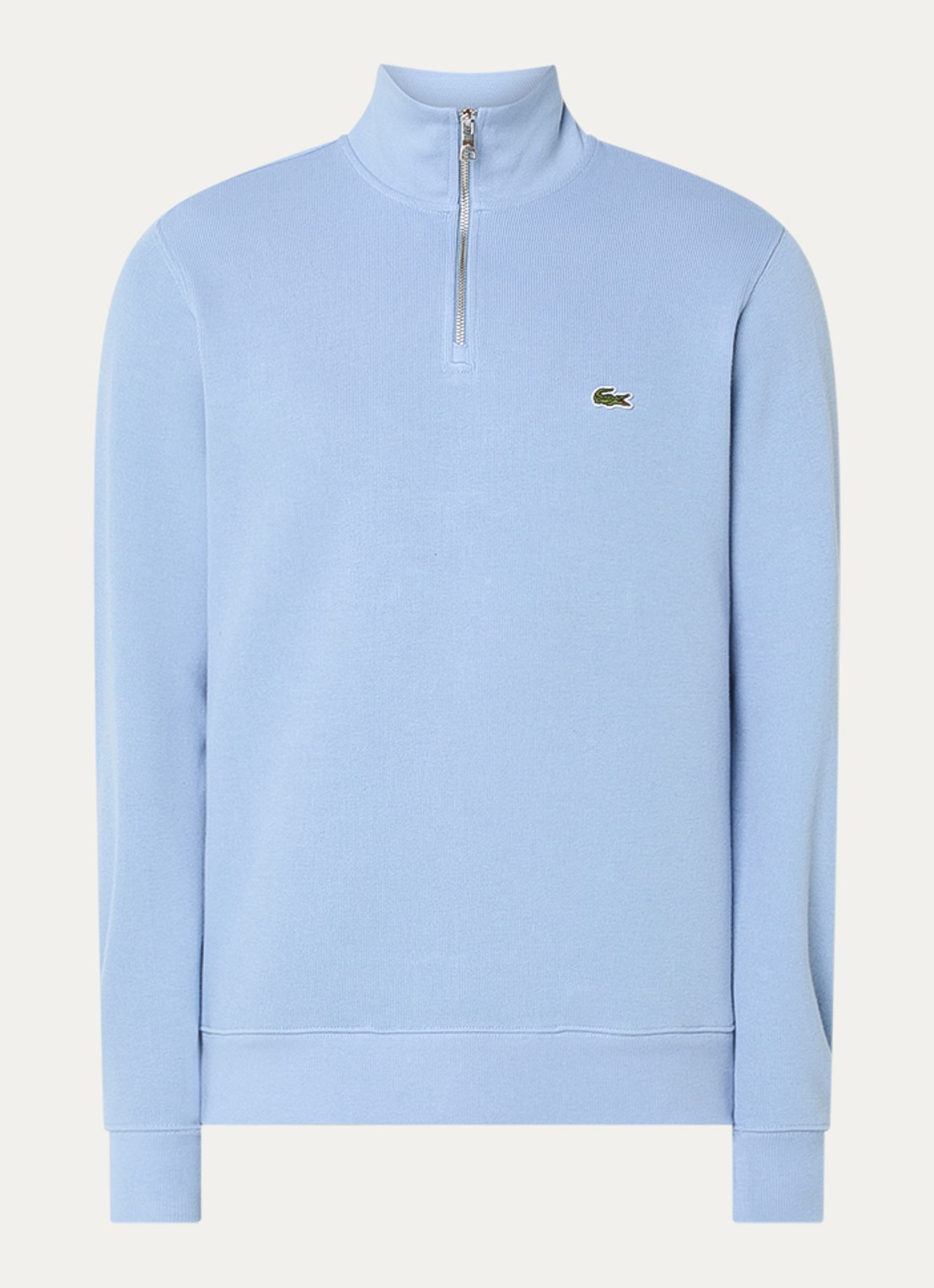 Lacoste Fijngebreide trui met halve rits en logo - voorkant 3 lichtblauw