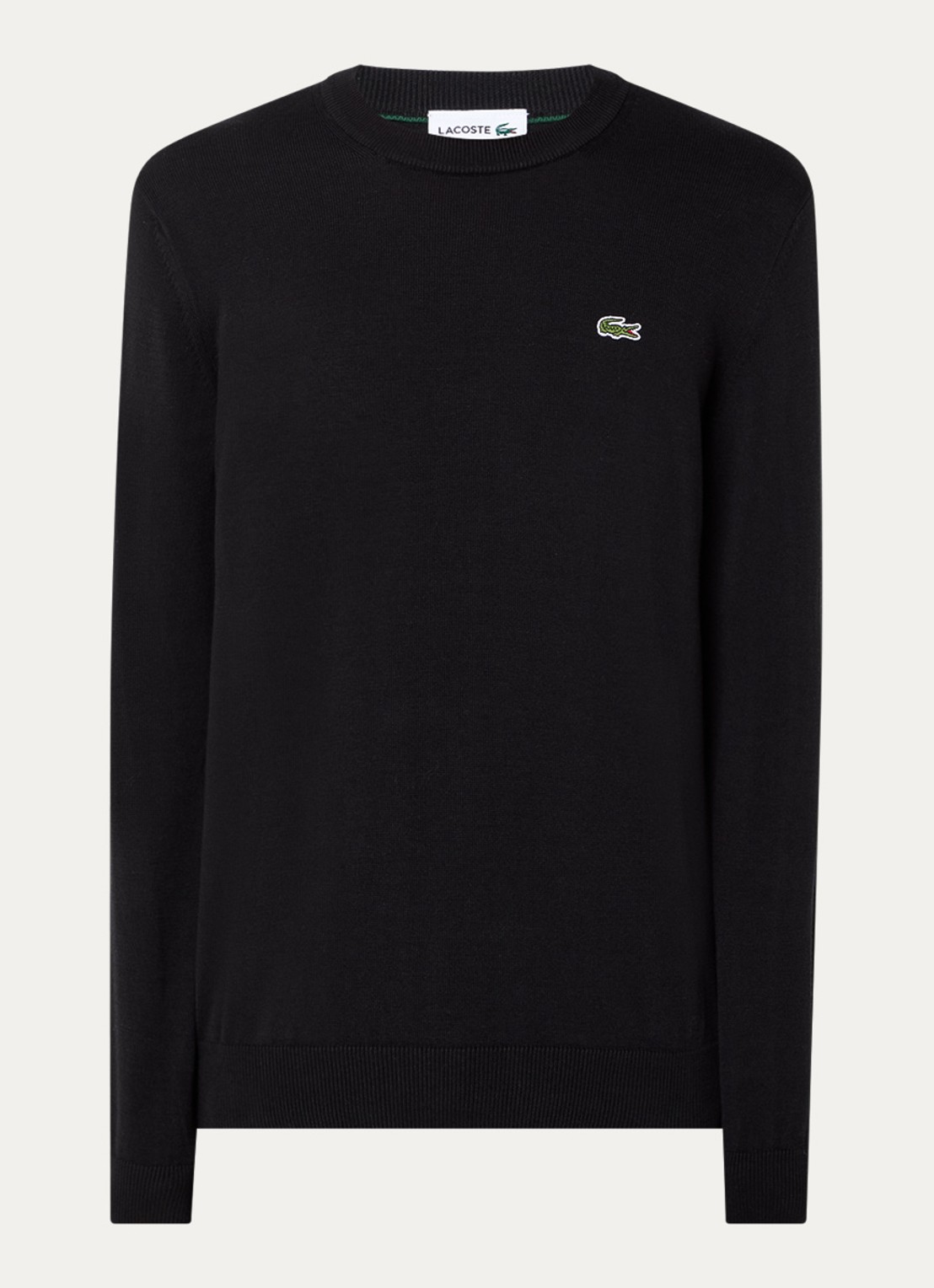 Lacoste Fijngebreide trui met logoborduring - voorkant zwart