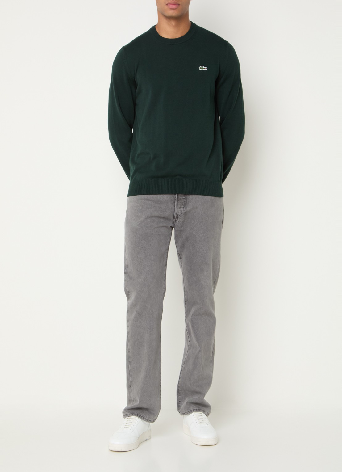 Lacoste Fijngebreide trui met logoborduring - voorkant 2 groen
