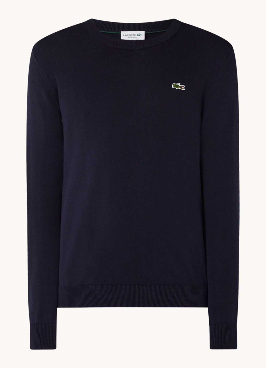 Lacoste Fijngebreide trui met logoborduring - voorkant 2 donkerblauw