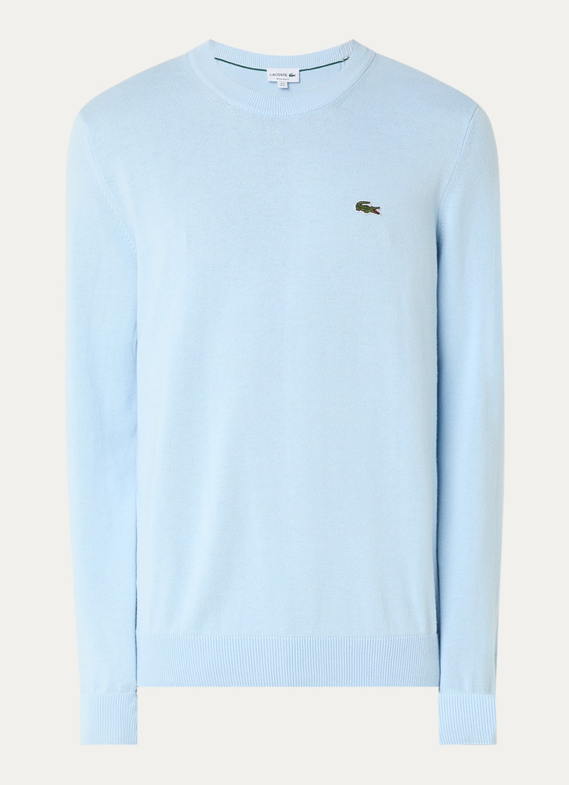 Lacoste Fijngebreide trui met logoborduring - voorkant lichtblauw