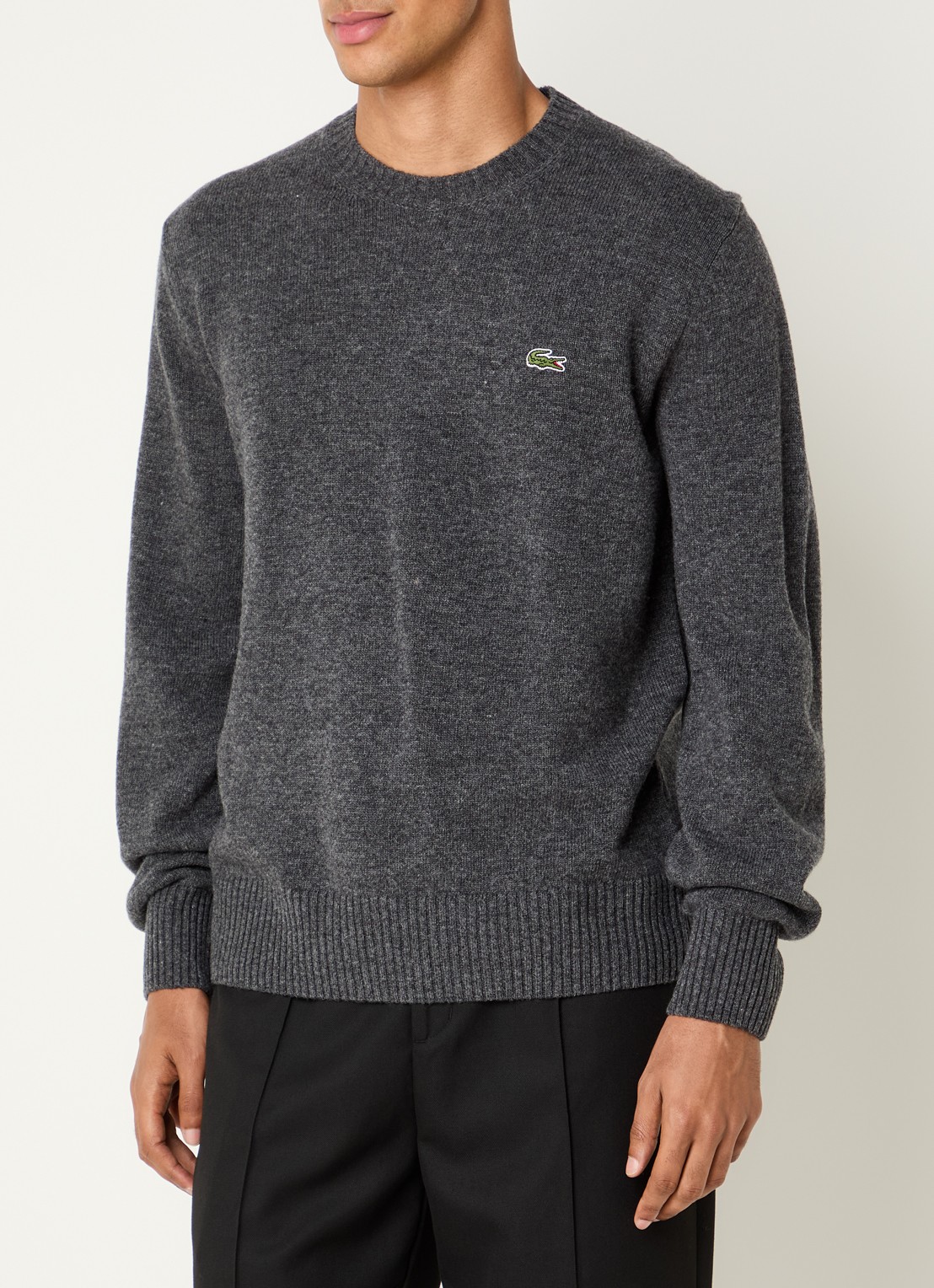 Lacoste Fijngebreide trui van wol met logo - detail 4 grijsmele
