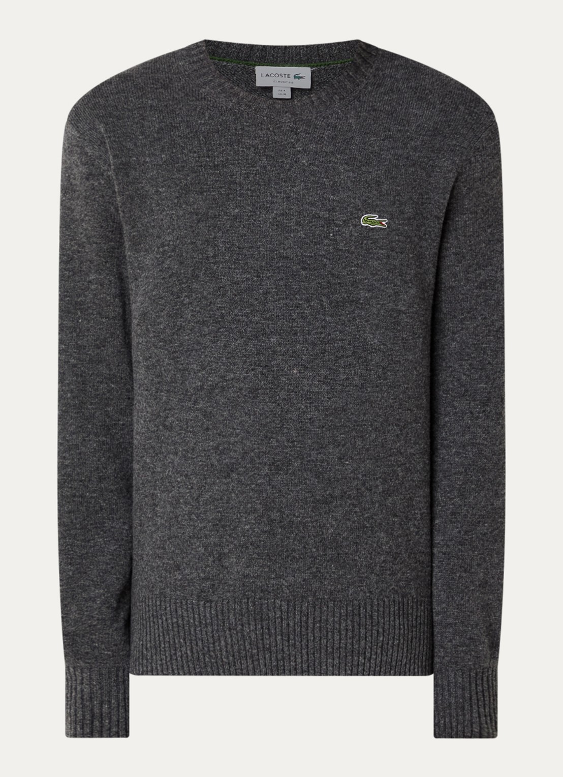Lacoste Fijngebreide trui van wol met logo - voorkant 2 grijsmele