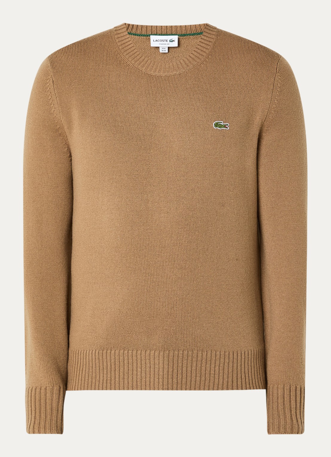Lacoste Fijngebreide trui van wol met logo - voorkant 3 zand