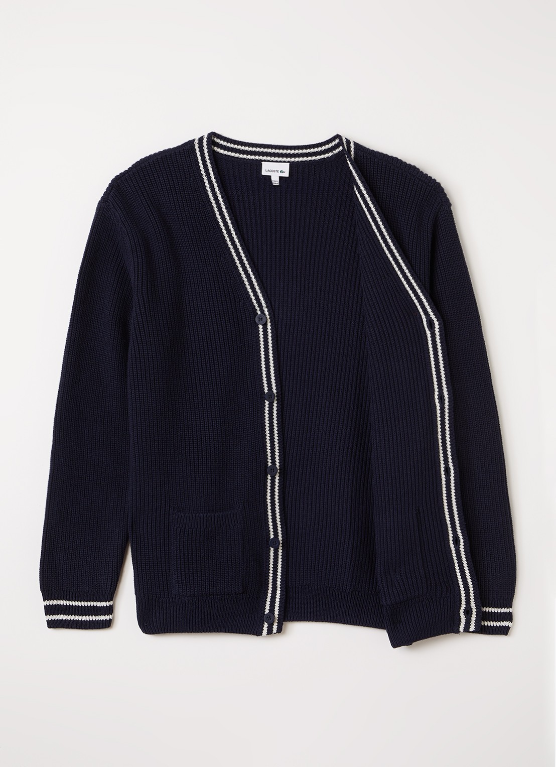 Lacoste Grofgebreid vest in wolblend - voorkant 2 donkerblauw