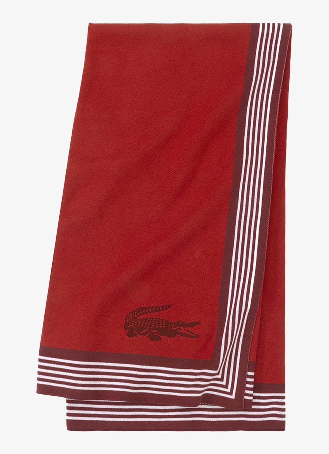 Lacoste L Frame plaid van katoen 130 x 170 cm - voorkant donkerrood