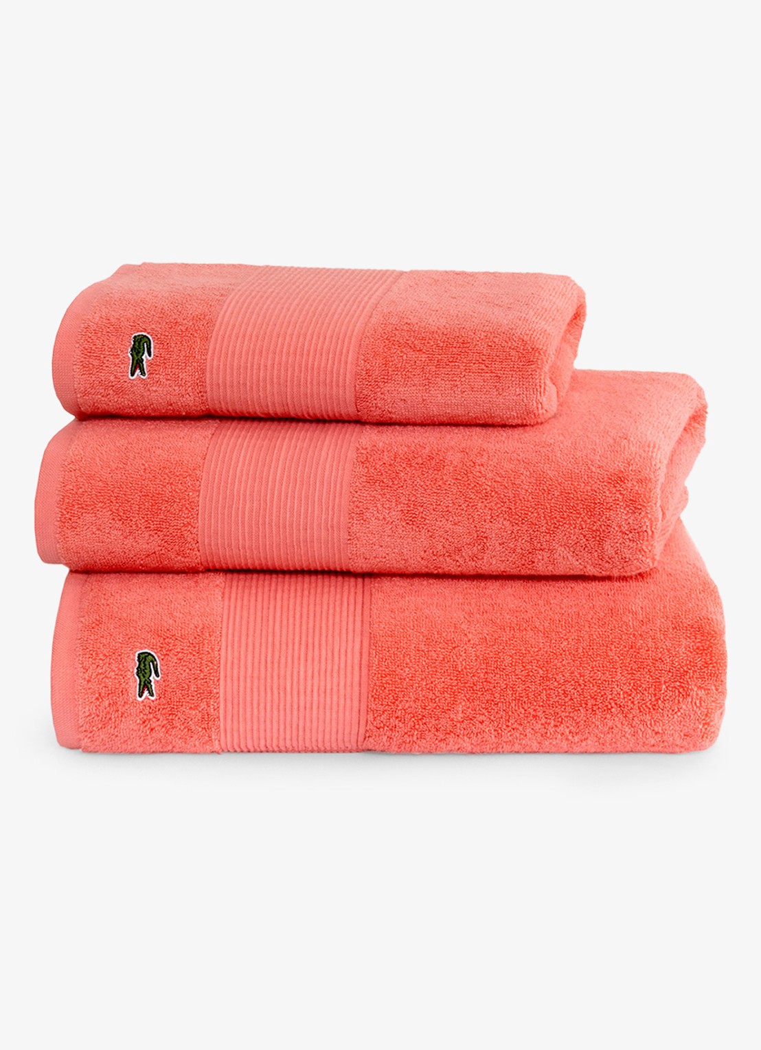 Lacoste L Lecroco badlaken - 600 gr/m2 - 100 x 150 cm - detail koraalrood