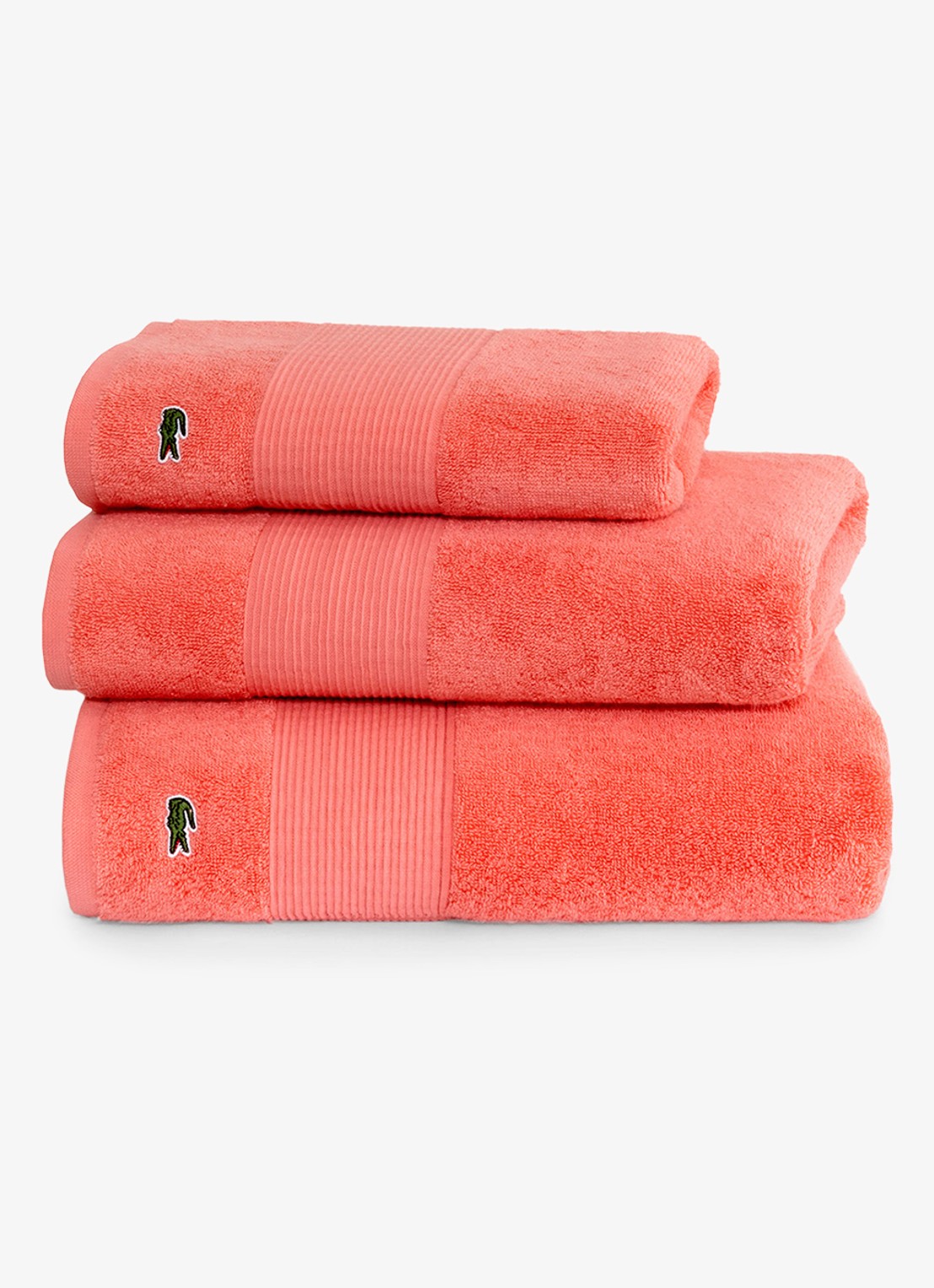 Lacoste L Lecroco badlaken - 600 gr/m2 -  70 x 140 cm - detail koraalrood