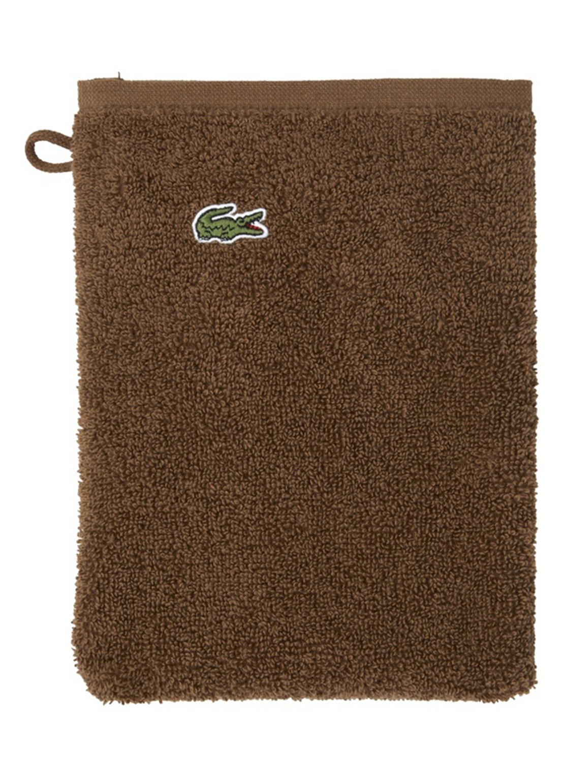 Lacoste L Lecroco washand - 600 gr/m2 - 15 x 21 cm - voorkant hazelnootbruin