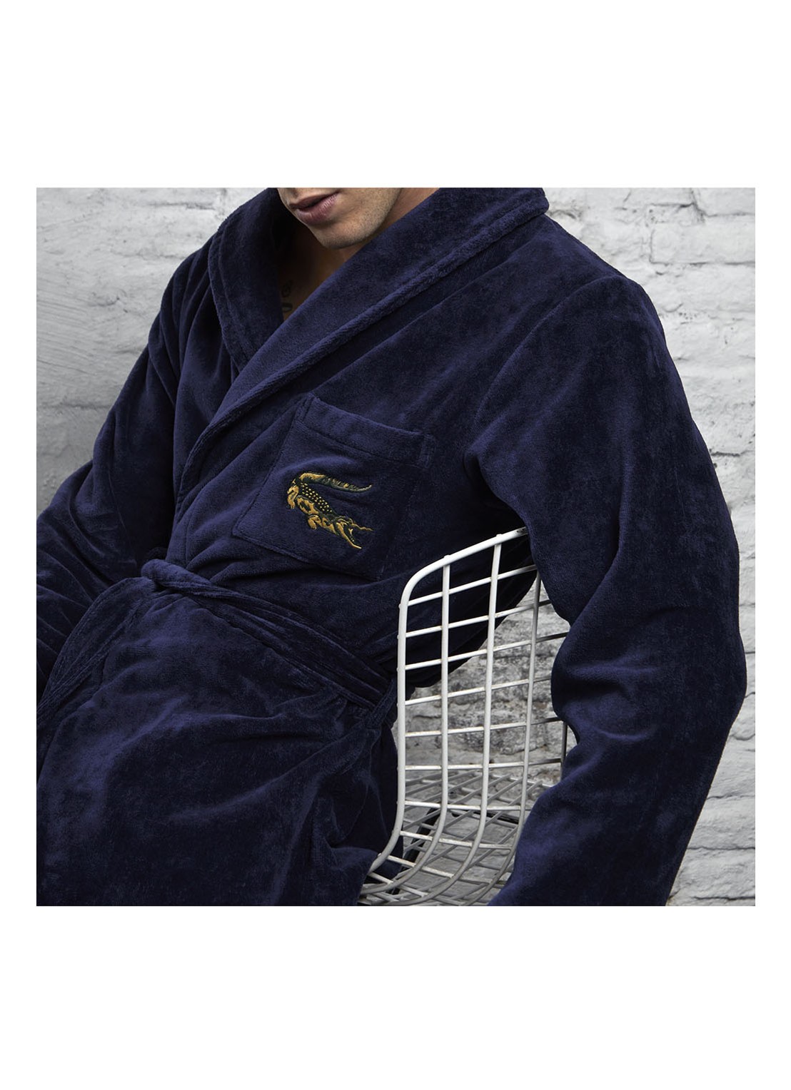 Lacoste Lrene Marine badjas van katoen - voorkant 2 donkerblauw
