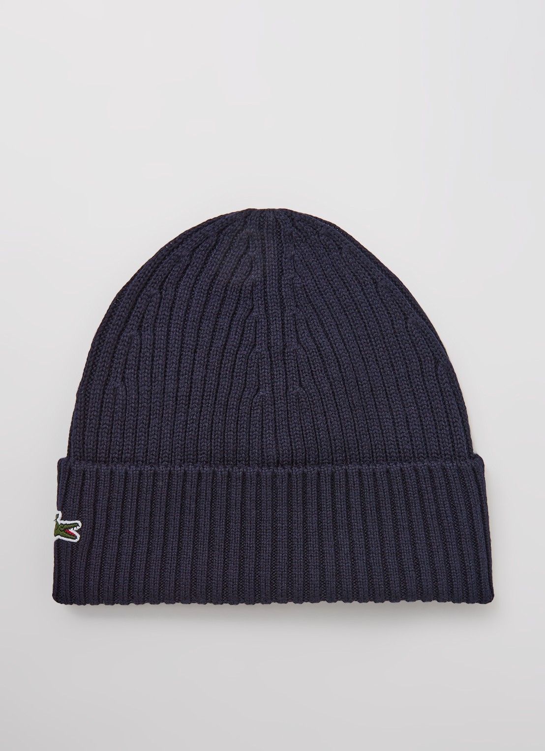 Lacoste Muts van wol met logoborduring  - voorkant donkerblauw