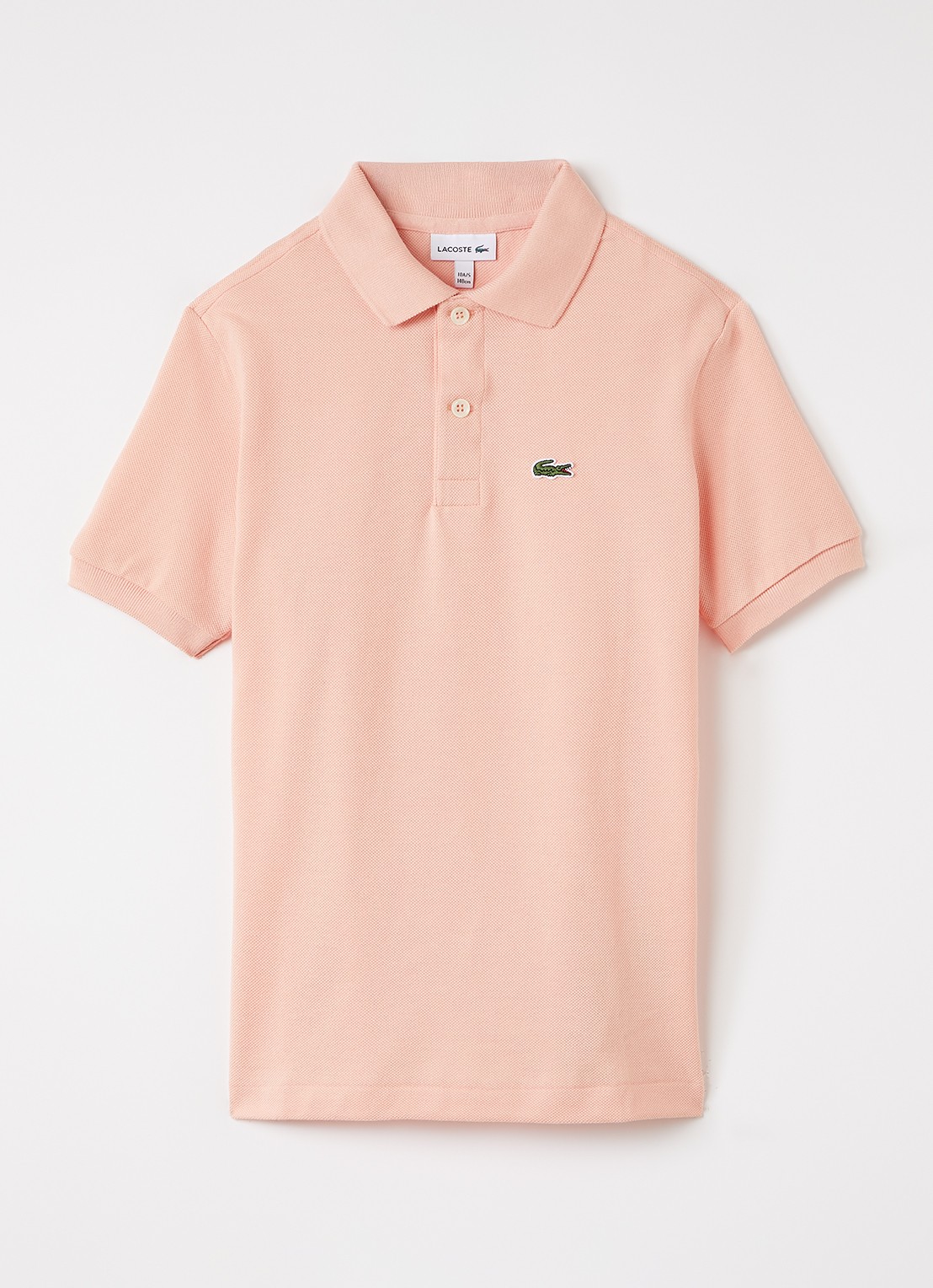 Lacoste Polo van piqué katoen met logoborduring - voorkant zalmroze