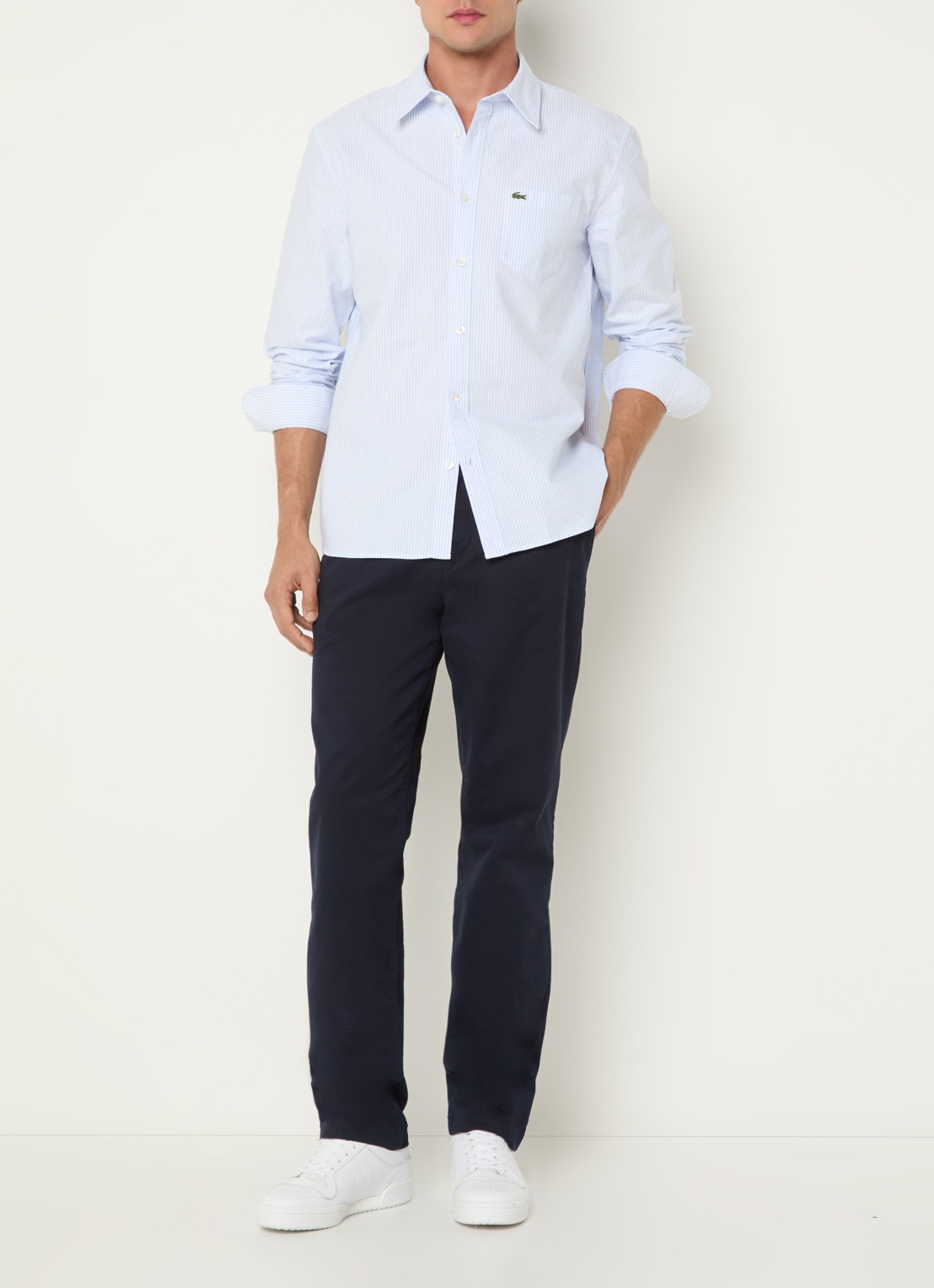 Lacoste Regular fit overhemd met borstzak en streepprint - voorkant 2 beige