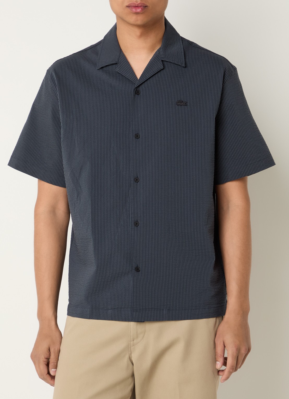 Lacoste Regular fit overhemd met streepprint en logo - detail 3 antraciet