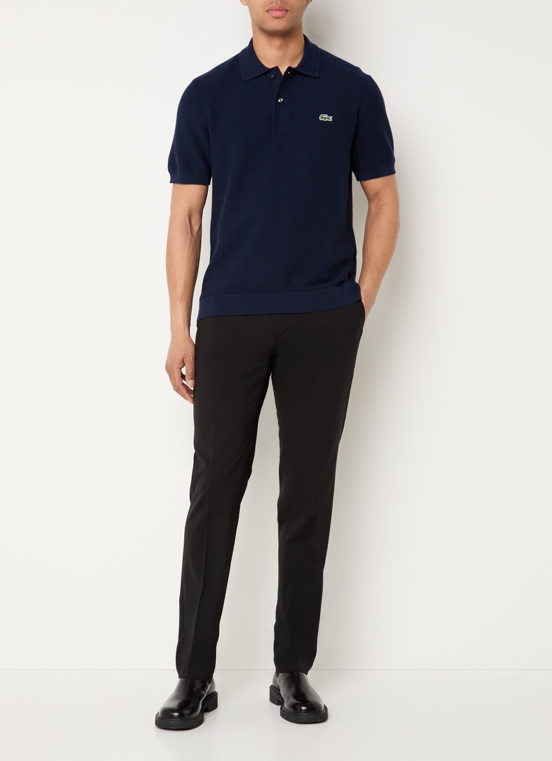 Lacoste Regular fit polo met logoborduring - voorkant 3 donkerblauw