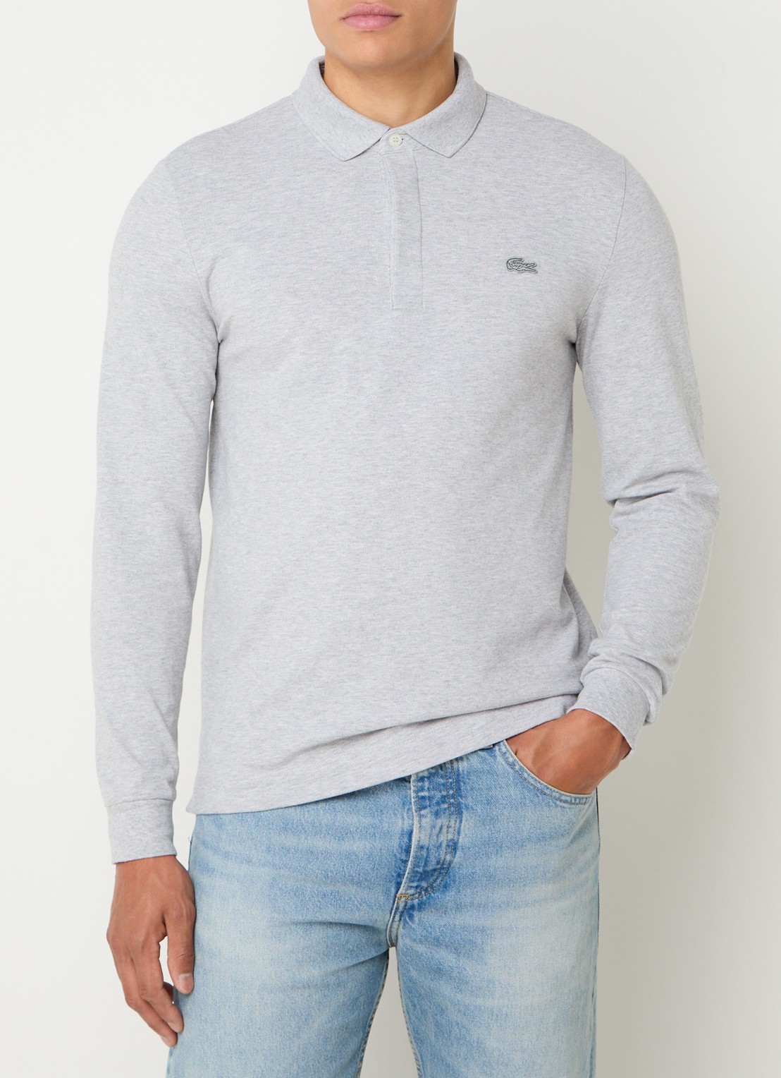 Lacoste Regular fit polo met logoborduring - detail grijsmele