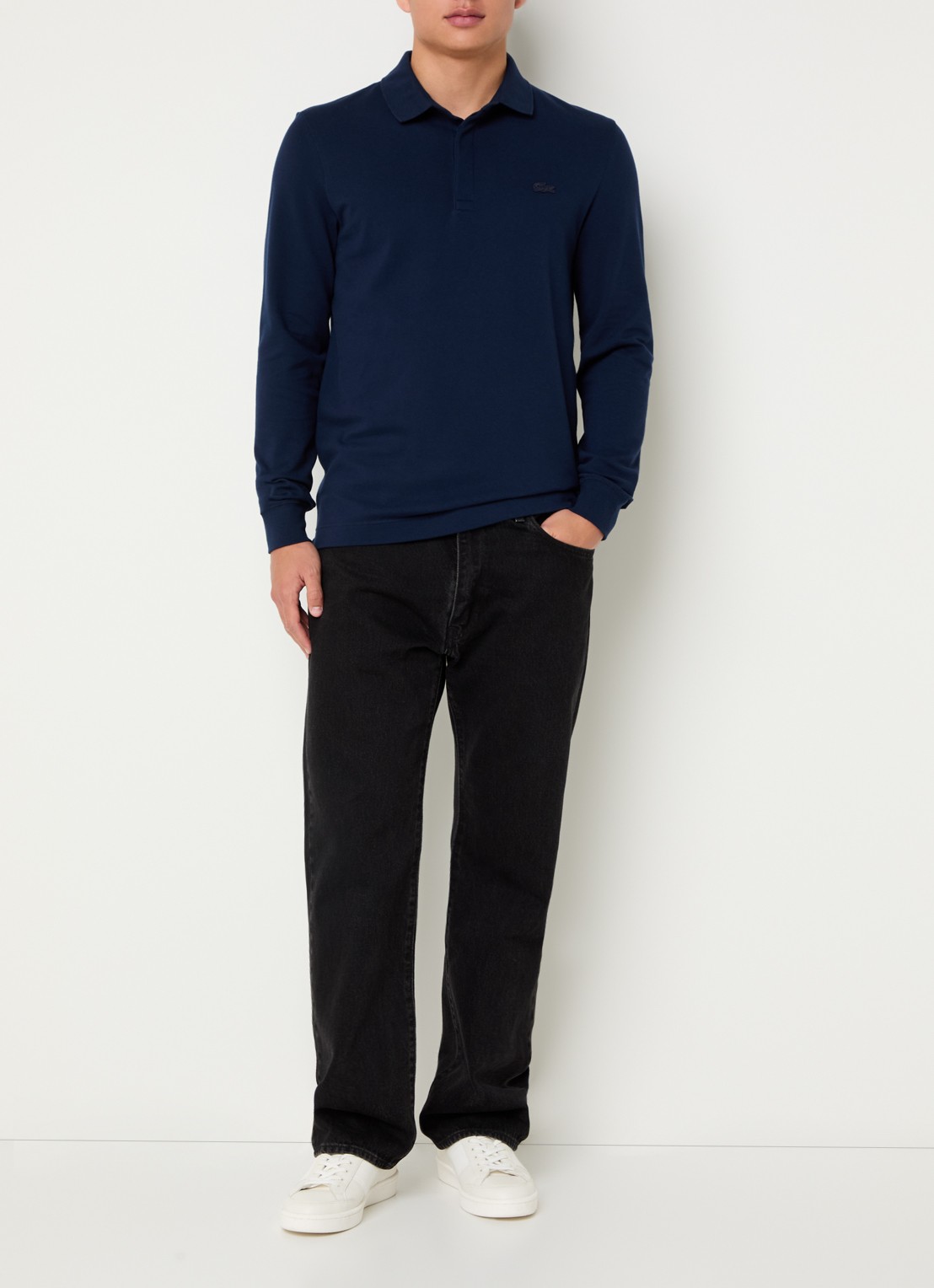 Lacoste Regular fit polo met logoborduring - voorkant 4 donkerblauw