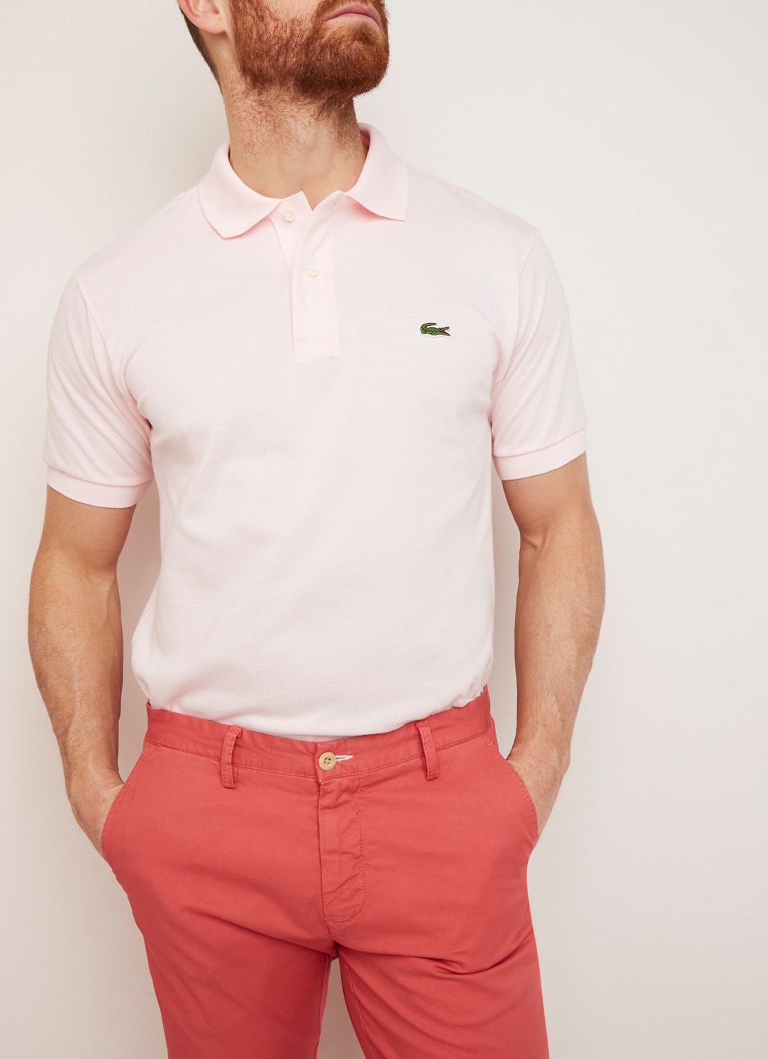 Lacoste Regular fit polo van piqué katoen - detail 2 lichtroze