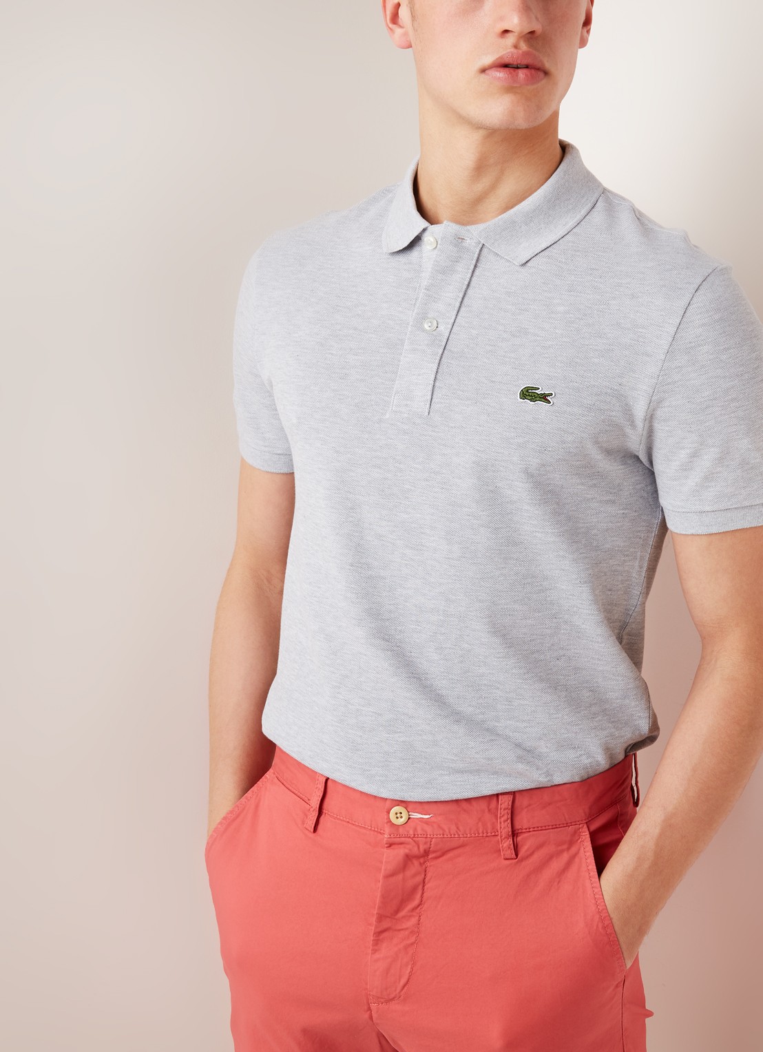 Lacoste Slim fit polo van piqué katoen - detail 2 lichtgrijs