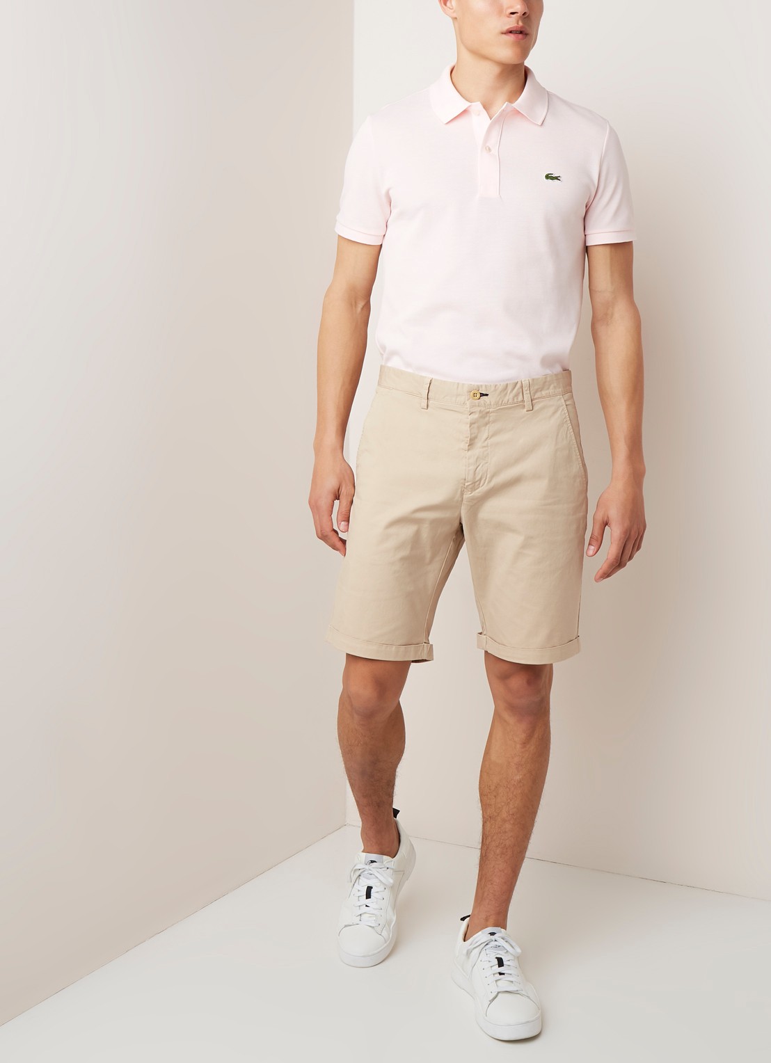 Lacoste Slim fit polo van piqué katoen - voorkant 4 lichtroze