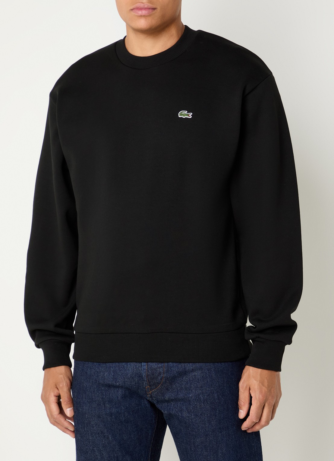 Lacoste Sweater met logo en ronde hals - detail zwart