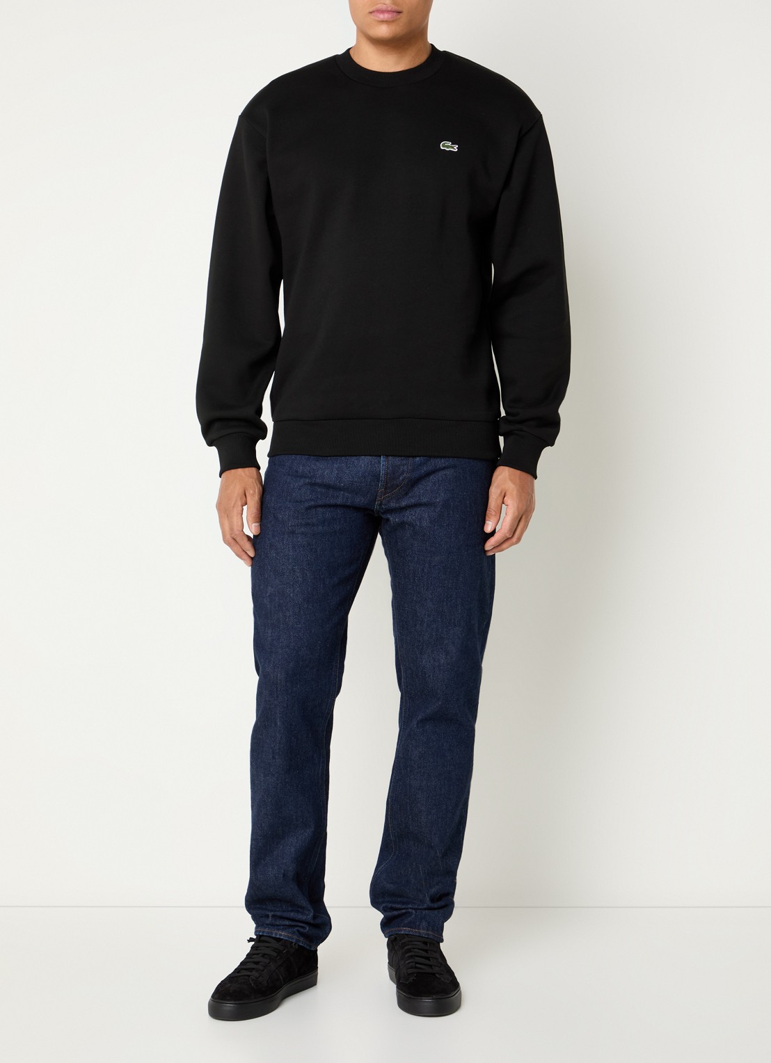 Lacoste Sweater met logo en ronde hals - voorkant 3 zwart