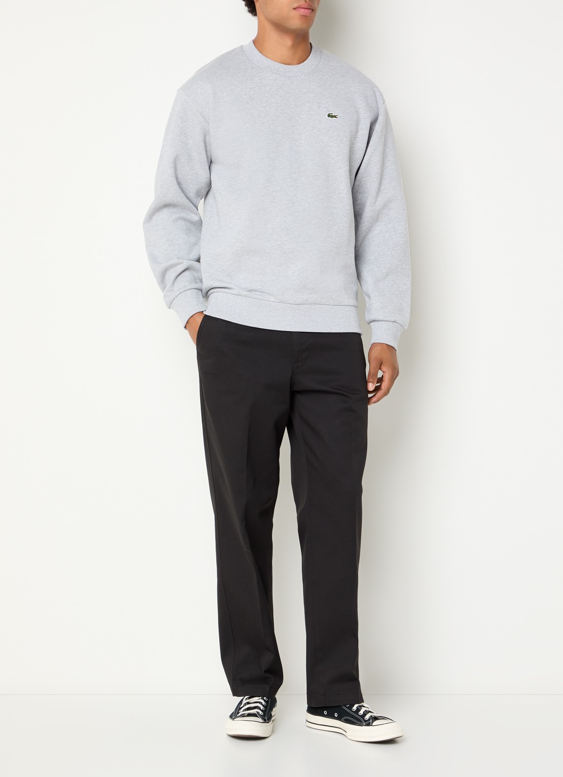 Lacoste Sweater met logo en ronde hals - voorkant 4 grijsmele