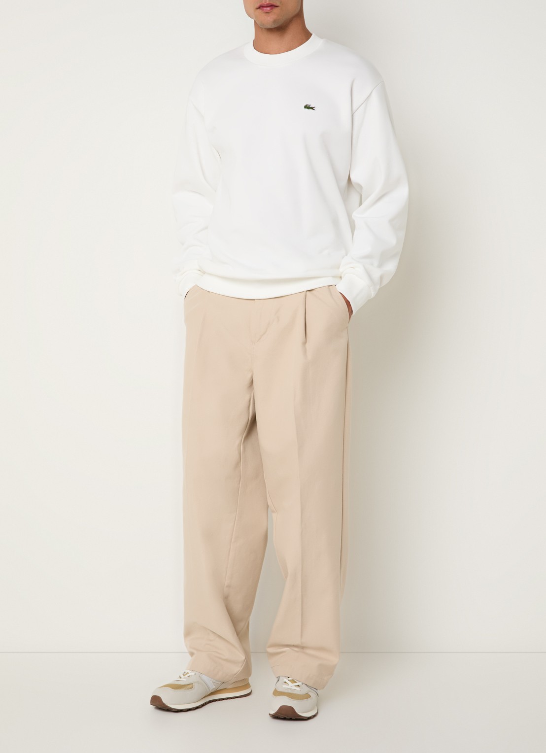 Lacoste Sweater met logo en ronde hals - voorkant 4 wit
