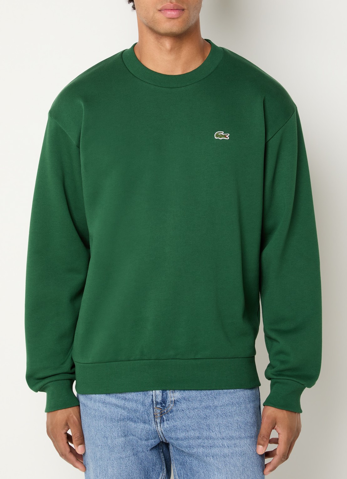 Lacoste Sweater met logo en ronde hals - detail groen