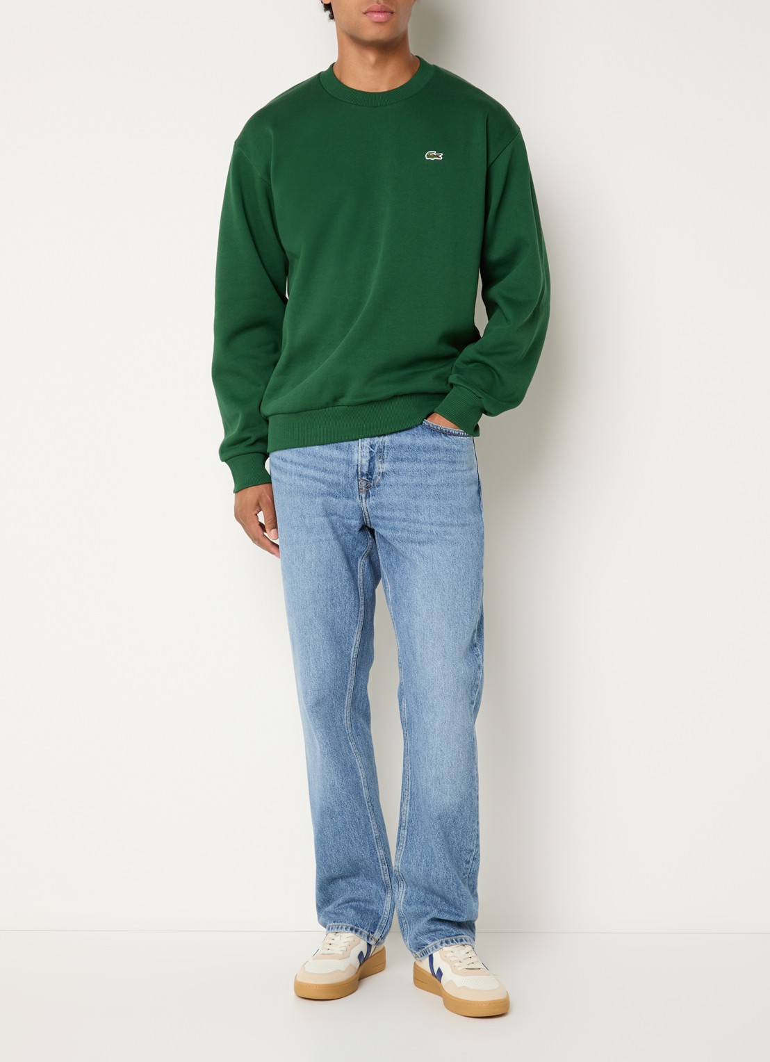 Lacoste Sweater met logo en ronde hals - voorkant 4 groen