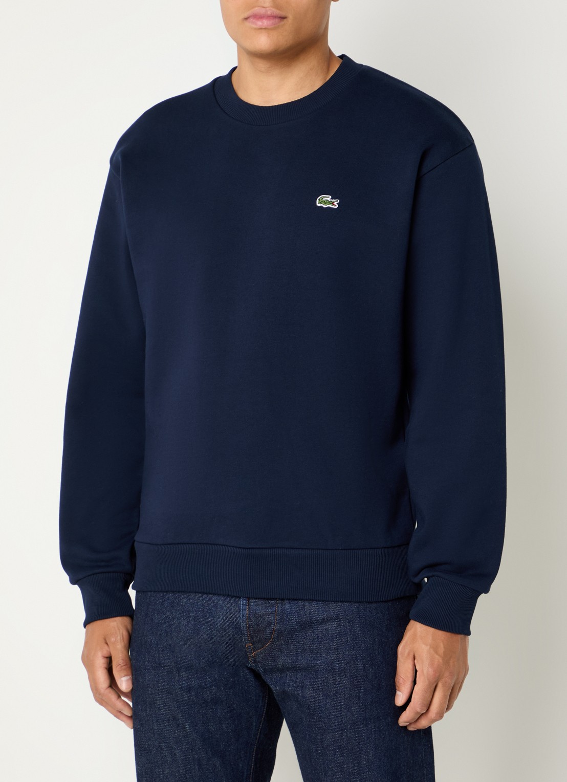 Lacoste Sweater met logo en ronde hals - detail donkerblauw