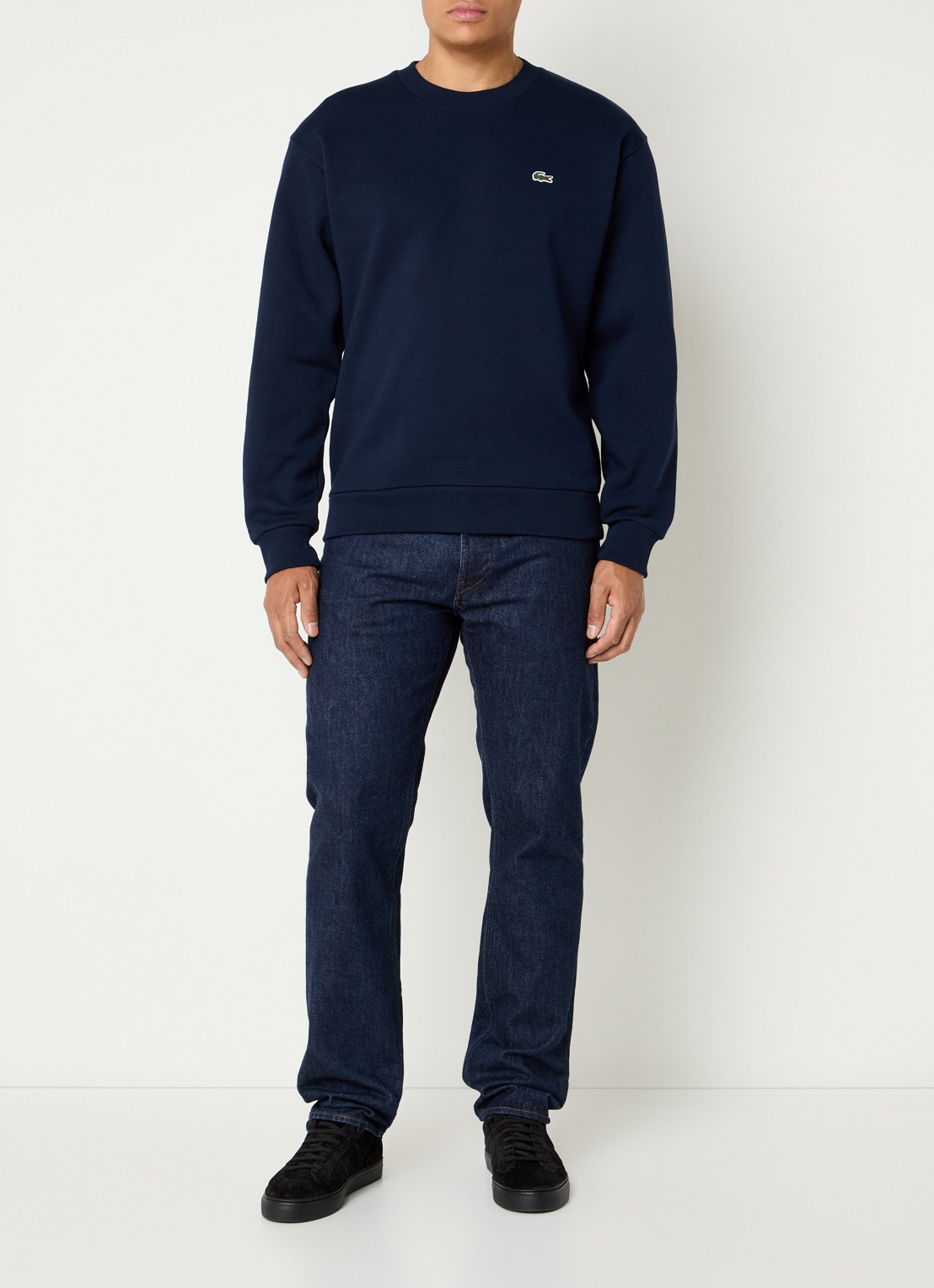 Lacoste Sweater met logo en ronde hals - voorkant 3 donkerblauw