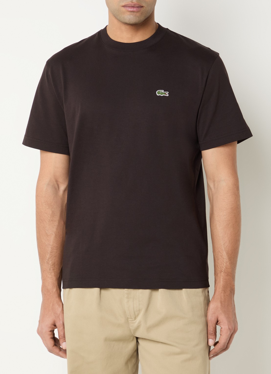 Lacoste T-shirt met logoborduring  - detail buffle brown / bruin