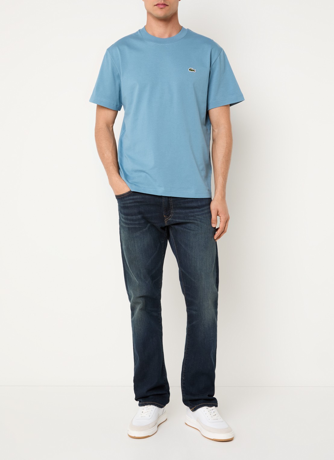 Lacoste T-shirt met logoborduring  - voorkant 2 petrol