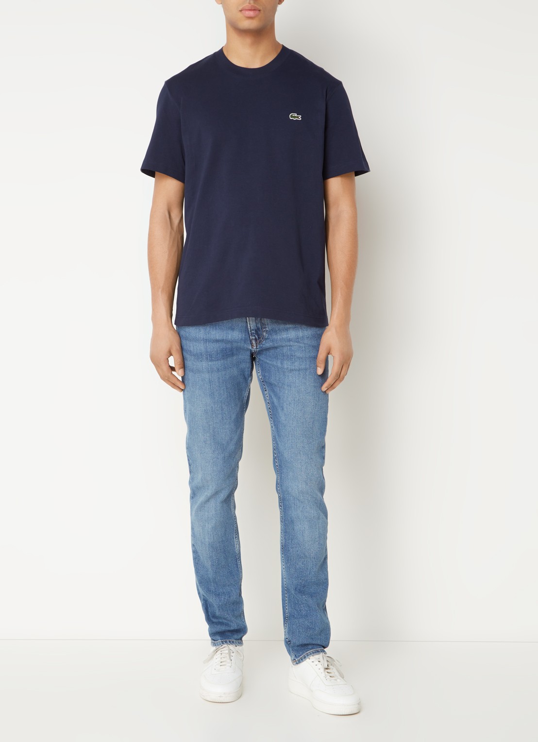 Lacoste T-shirt met logoborduring  - voorkant 2 donkerblauw