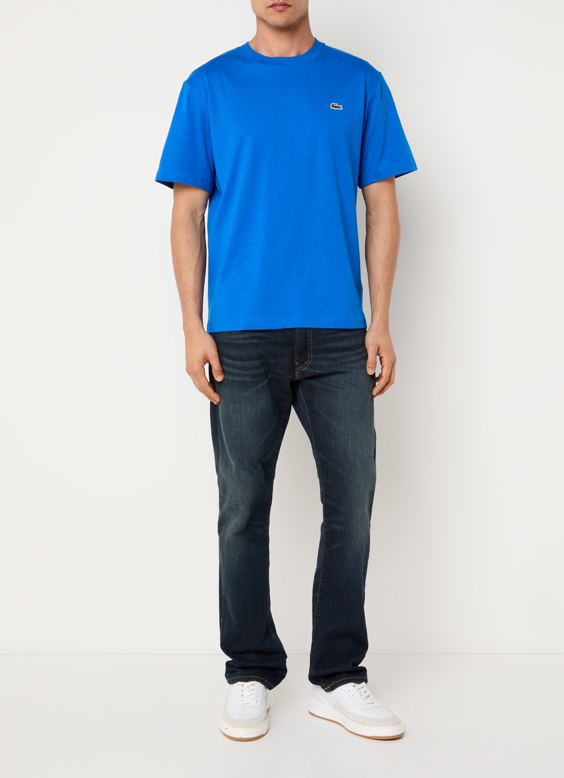 Lacoste T-shirt met logoborduring  - voorkant 2 kobaltblauw