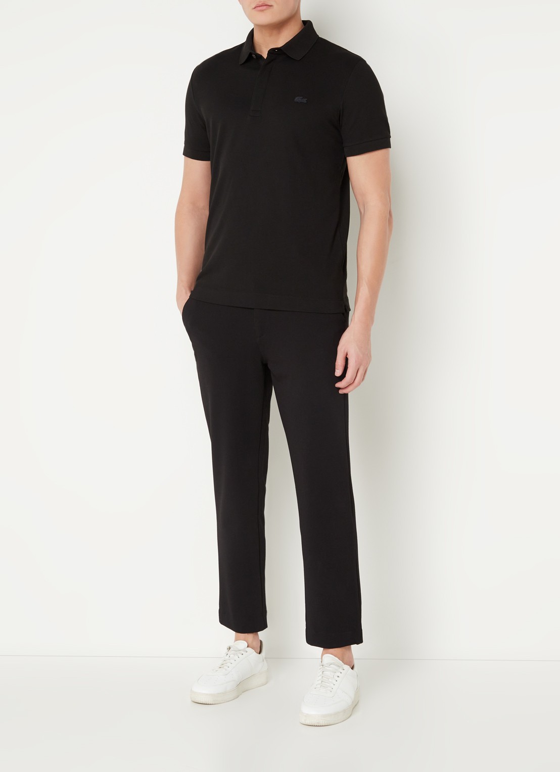 Lacoste Tone-On-Tone regular fit polo van piqué katoen - voorkant 4 zwart