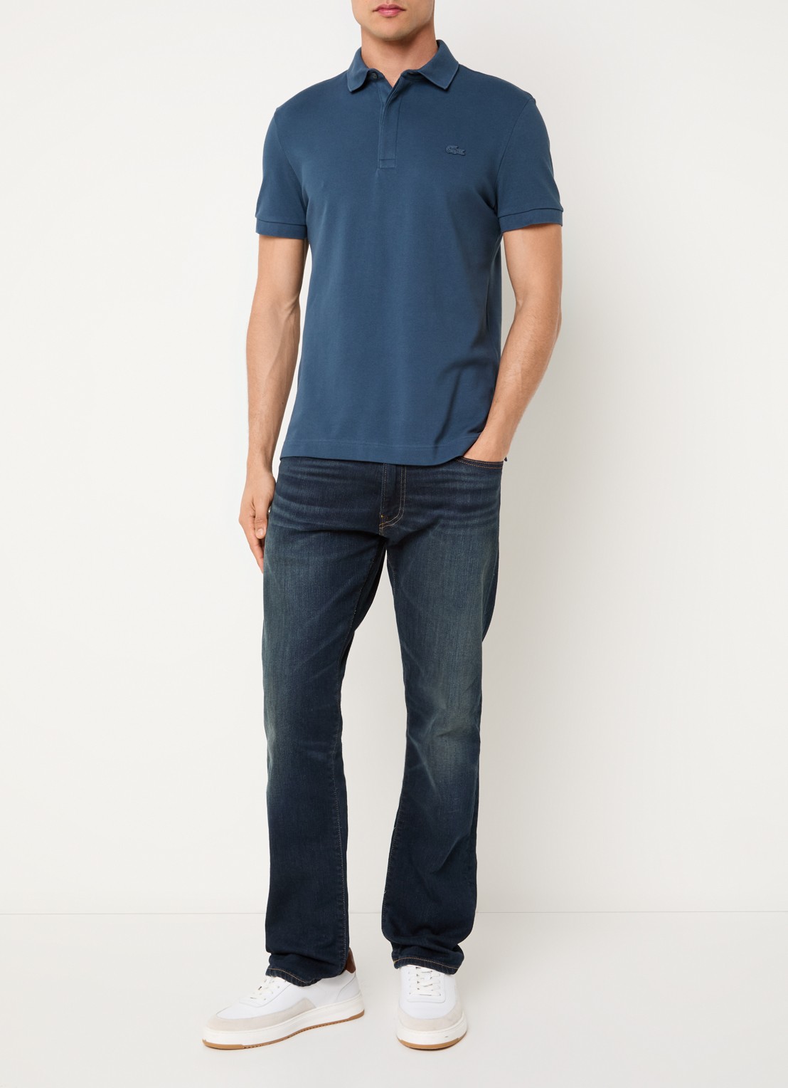Lacoste Tone-On-Tone regular fit polo van piqué katoen - voorkant 3 petrol
