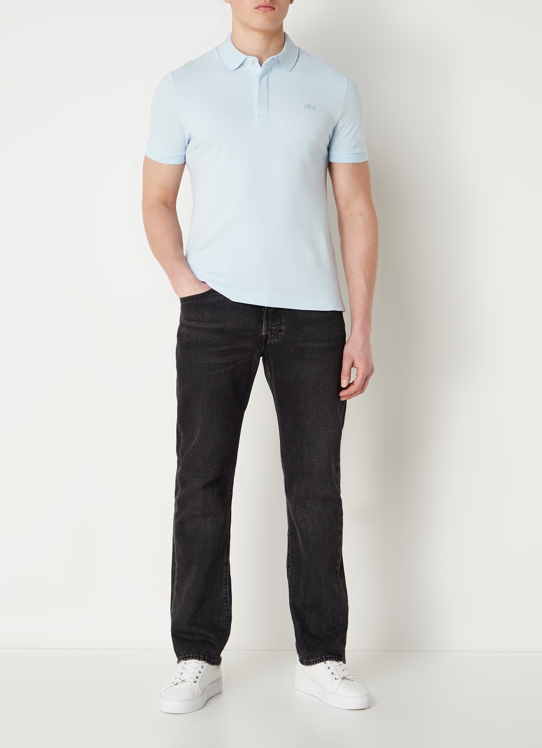 Lacoste Tone-On-Tone regular fit polo van piqué katoen - voorkant 2 lichtblauw