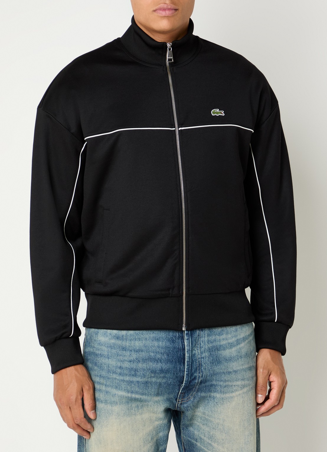 Lacoste Trackvest met logo en steekzakken - detail zwart