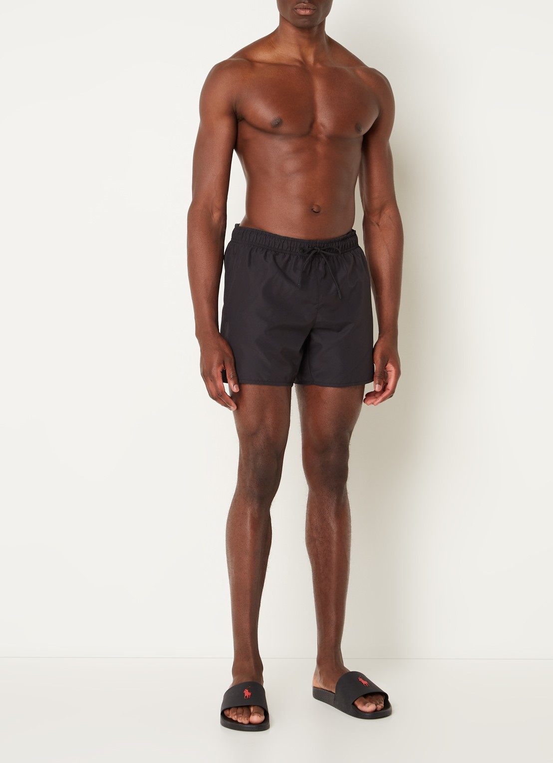 Lacoste Uni zwemshorts met logo en steekzakken - voorkant 2 zwart