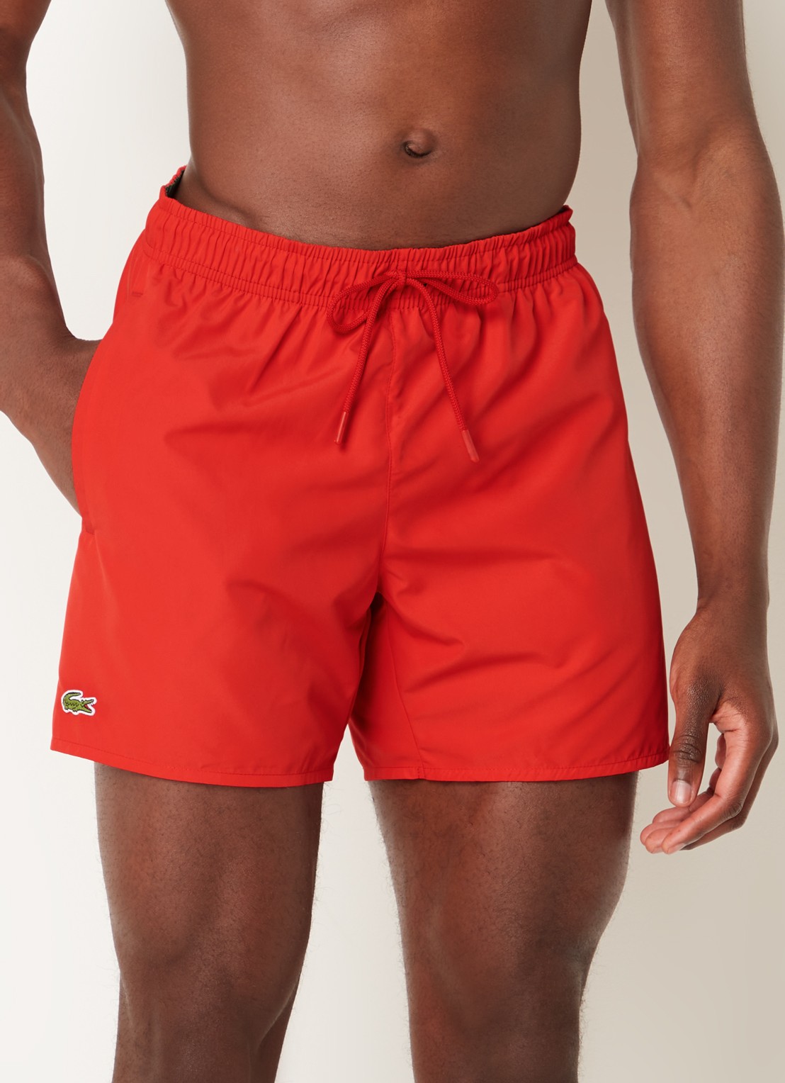 Lacoste Uni zwemshorts met logo en steekzakken - detail 2 steenrood