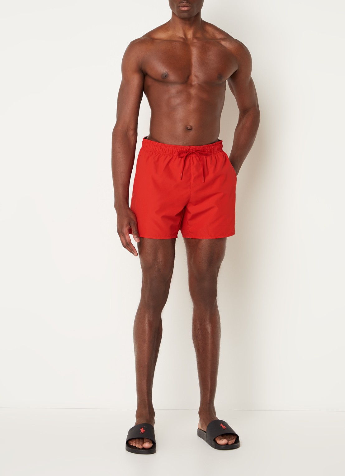 Lacoste Uni zwemshorts met logo en steekzakken - voorkant 4 steenrood