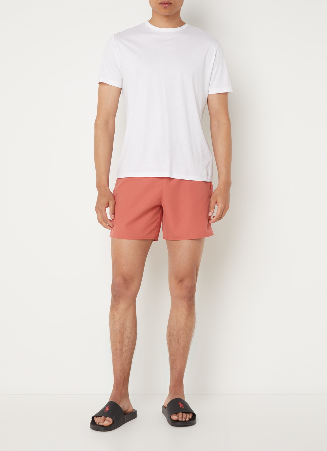 Lacoste Uni zwemshorts met logo en steekzakken - voorkant 3 koraalroze