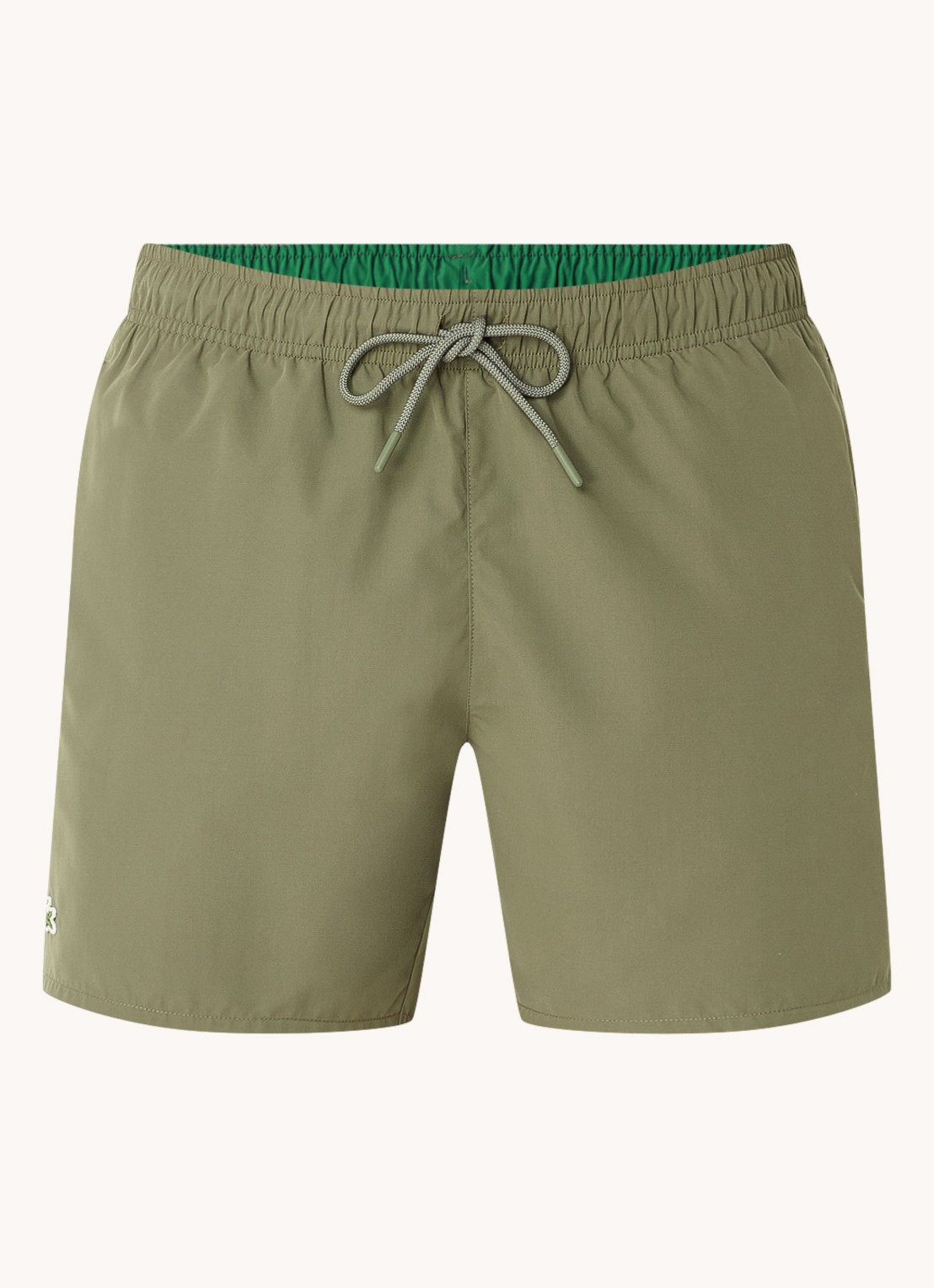 Lacoste Uni zwemshorts met logo en steekzakken - voorkant 3 olijfgroen