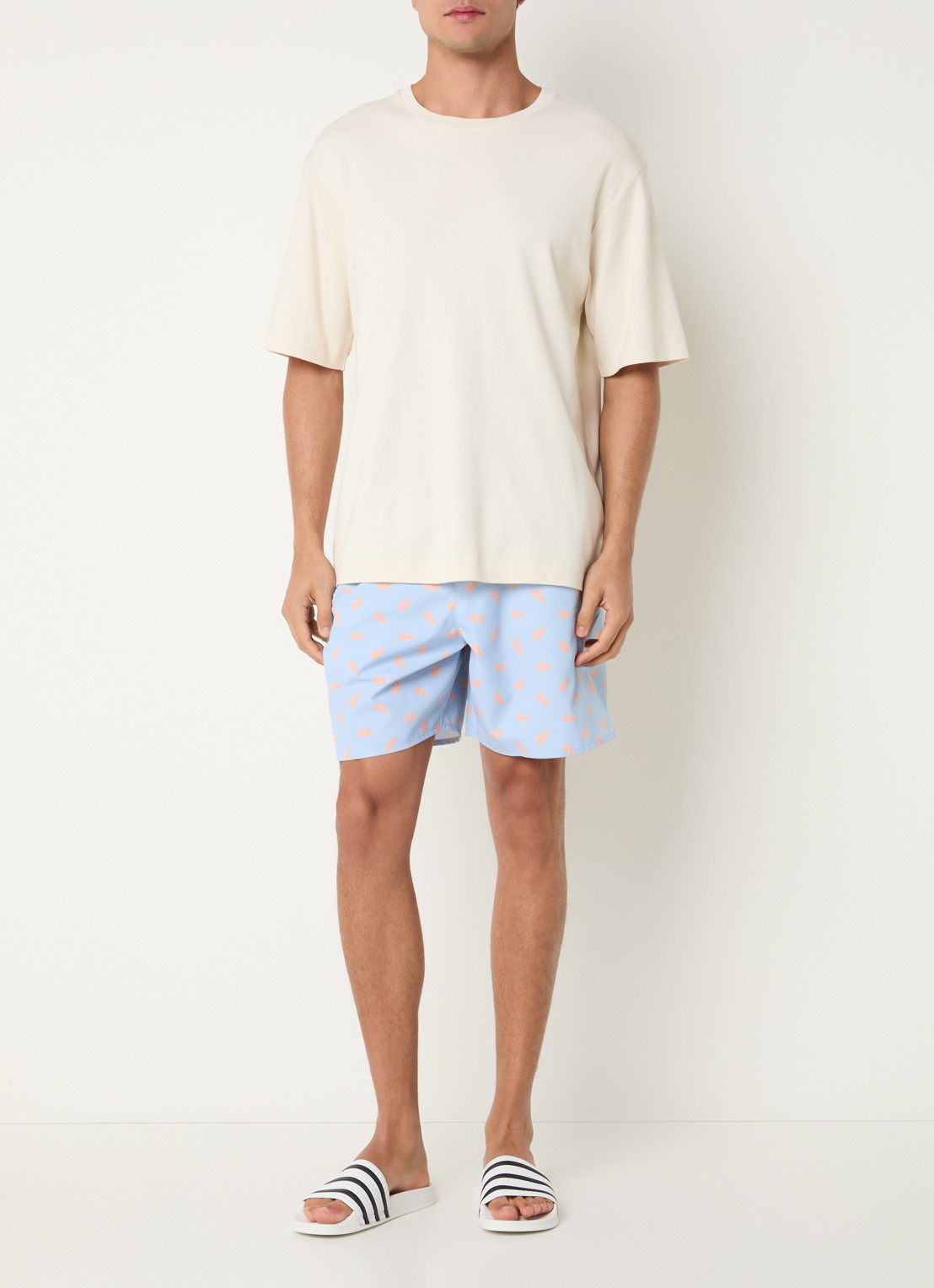 Lacoste Uni zwemshorts met logo en steekzakken - voorkant 4 staalblauw