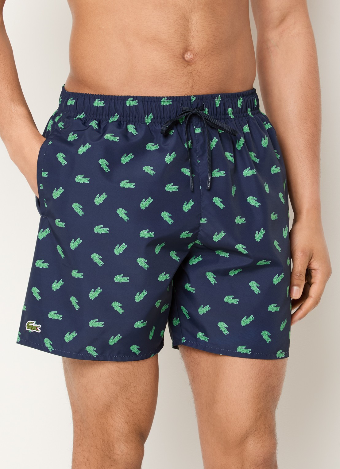 Lacoste Uni zwemshorts met logo en steekzakken - detail 4 donkerblauw