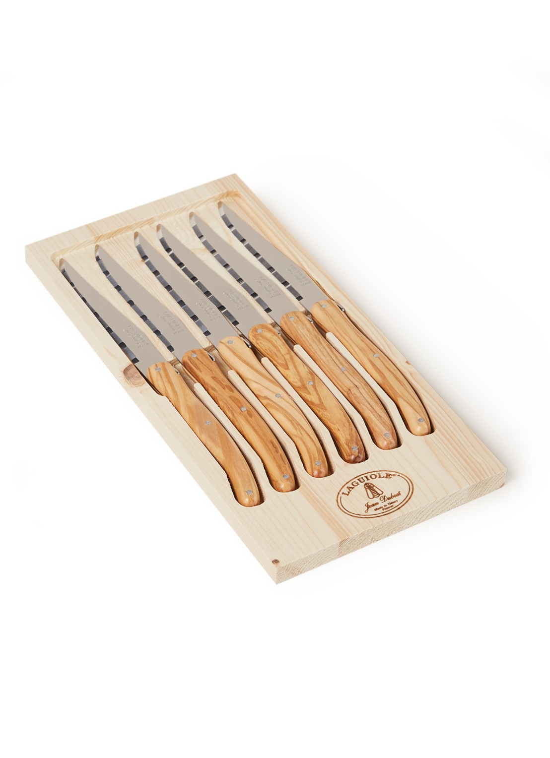 Laguiole Jean Dubost Steakmes olijfhout set van 6  - voorkant bruin