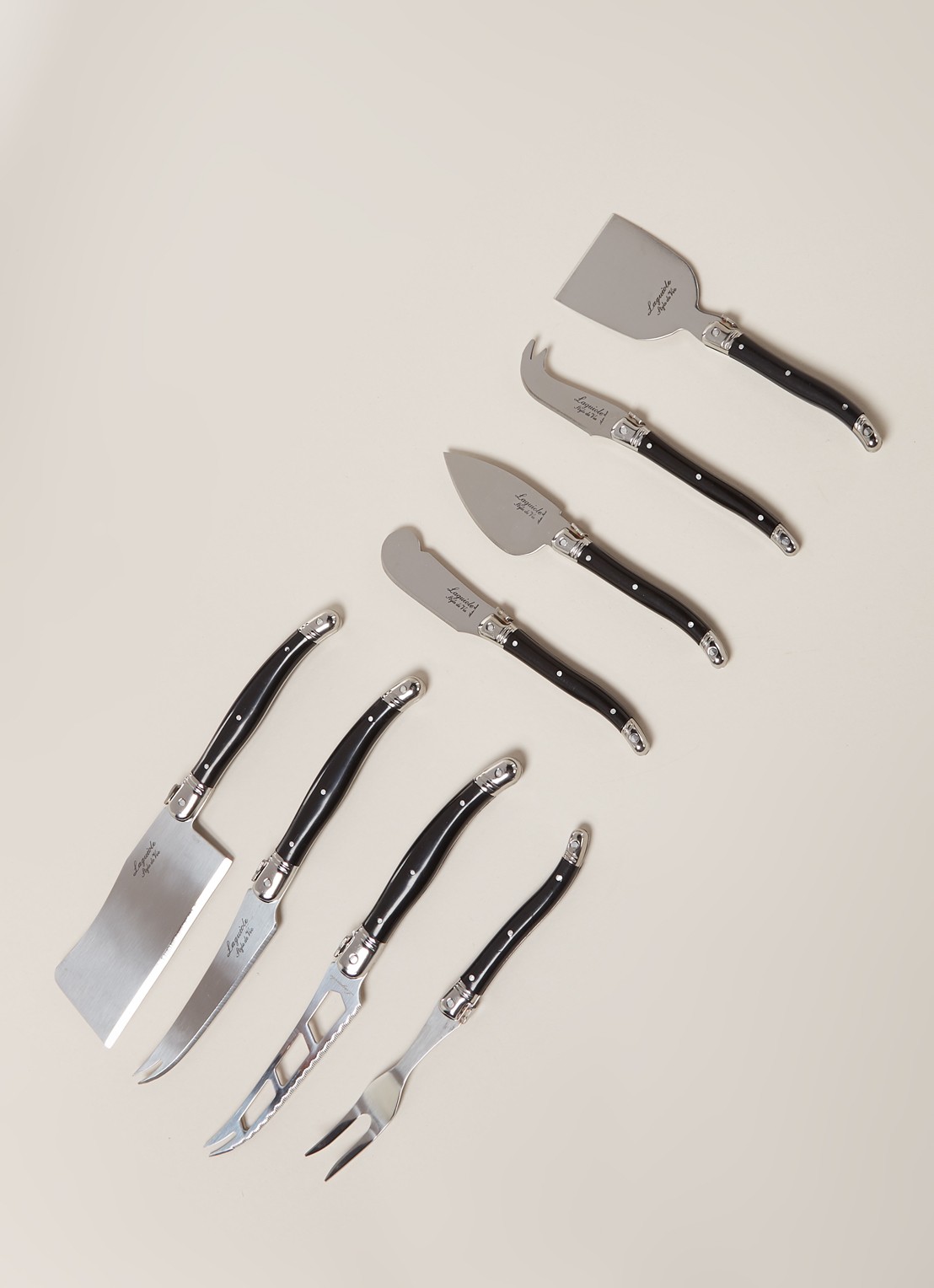 Laguiole Style de Vie Kaasmes set van 8 en plank 50 cm - voorkant 2 zwart