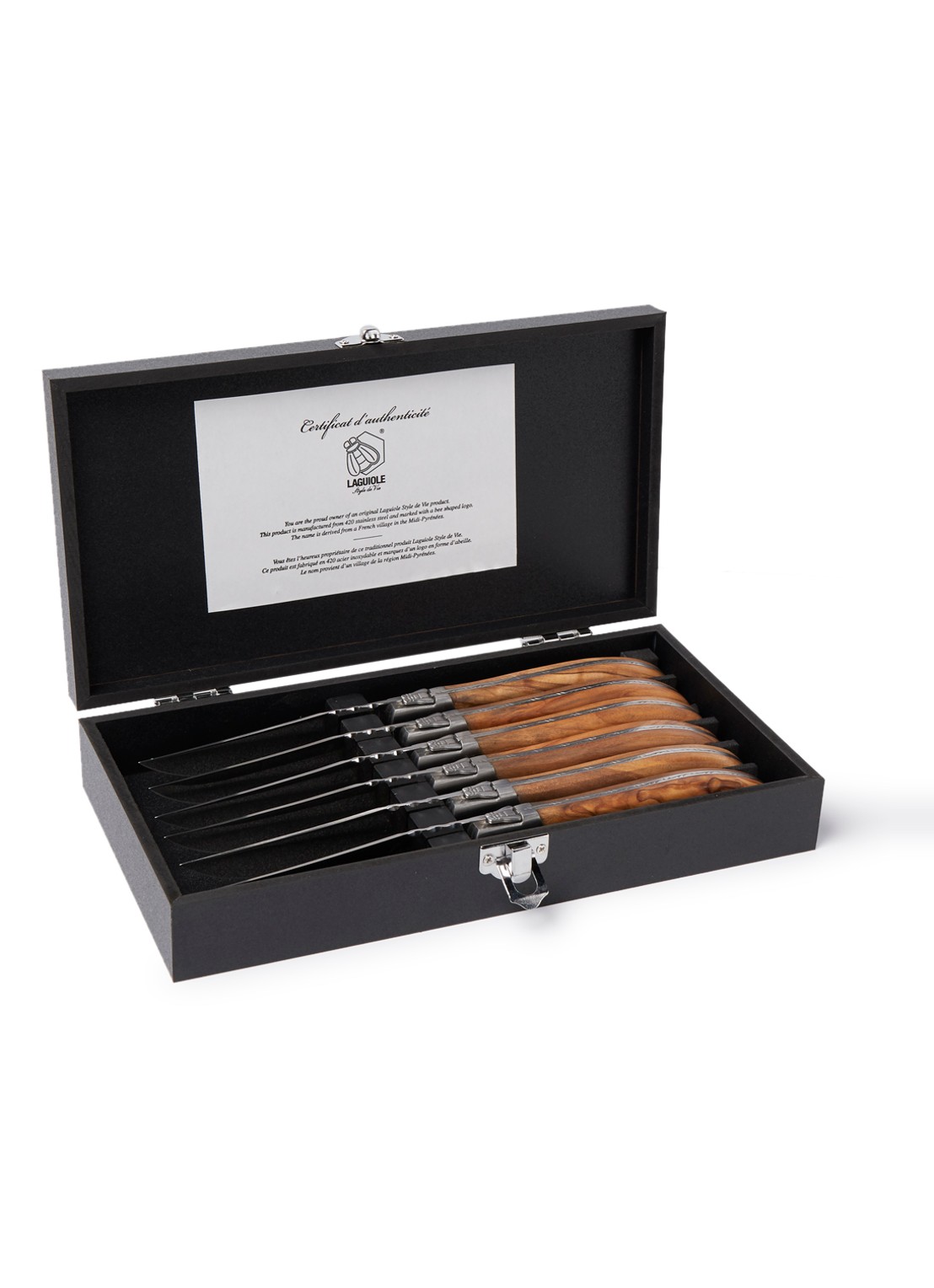 Laguiole Style de Vie Luxury Line steakmes set van 6 - voorkant bruin